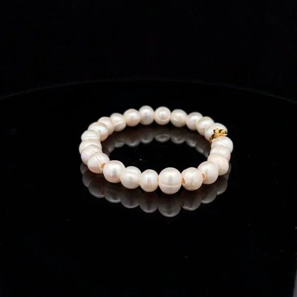 18K Gold Money Bag Lucky Charm White Pearl 6-7mm x 6-8mm - Picture 5 of 5